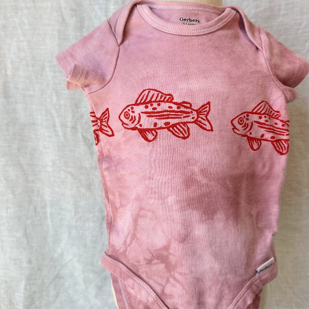 0-3M Fish Block Printed Onesie